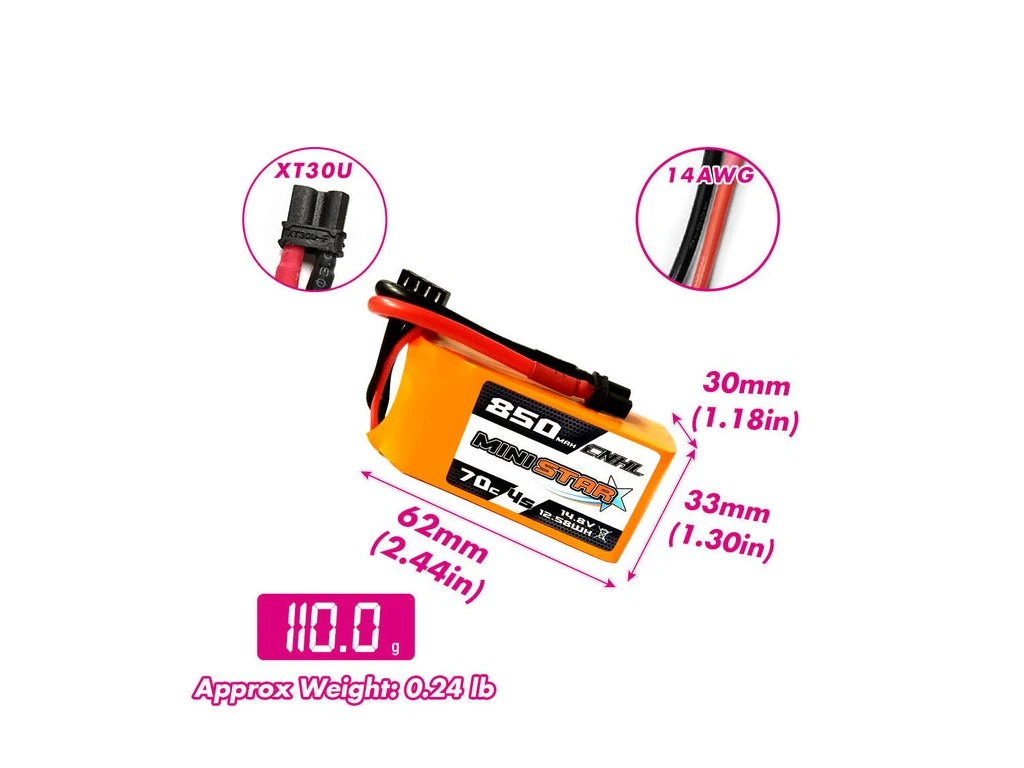 13839 3 13839 battery cnhl lipo battery 4s 14 8v 850mah 70c xt30 1 CNHL LiPo 4S 14.8V 850mAh 70C XT30 - Image 3